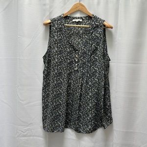 🌹 + 🫒 sleeveless blouse - cornflower and olive green floral print